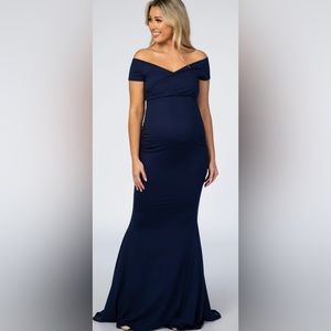 ✨ Host Pick ✨ PINKBLUSH Navy Off Shoulder Wrap Maternity Photoshoot Gown
